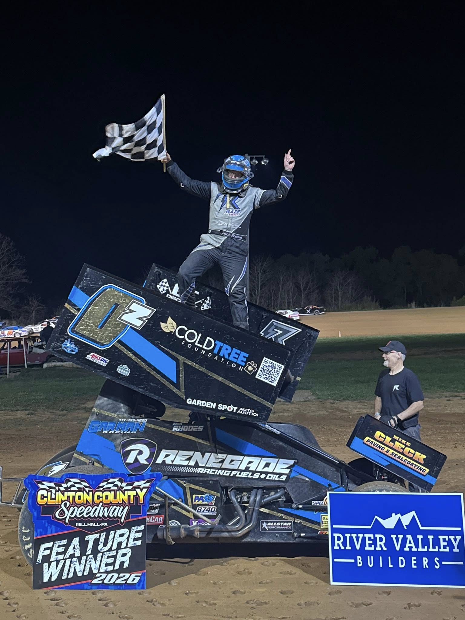 Zach Rhodes victory lane at Clinton County Speedway